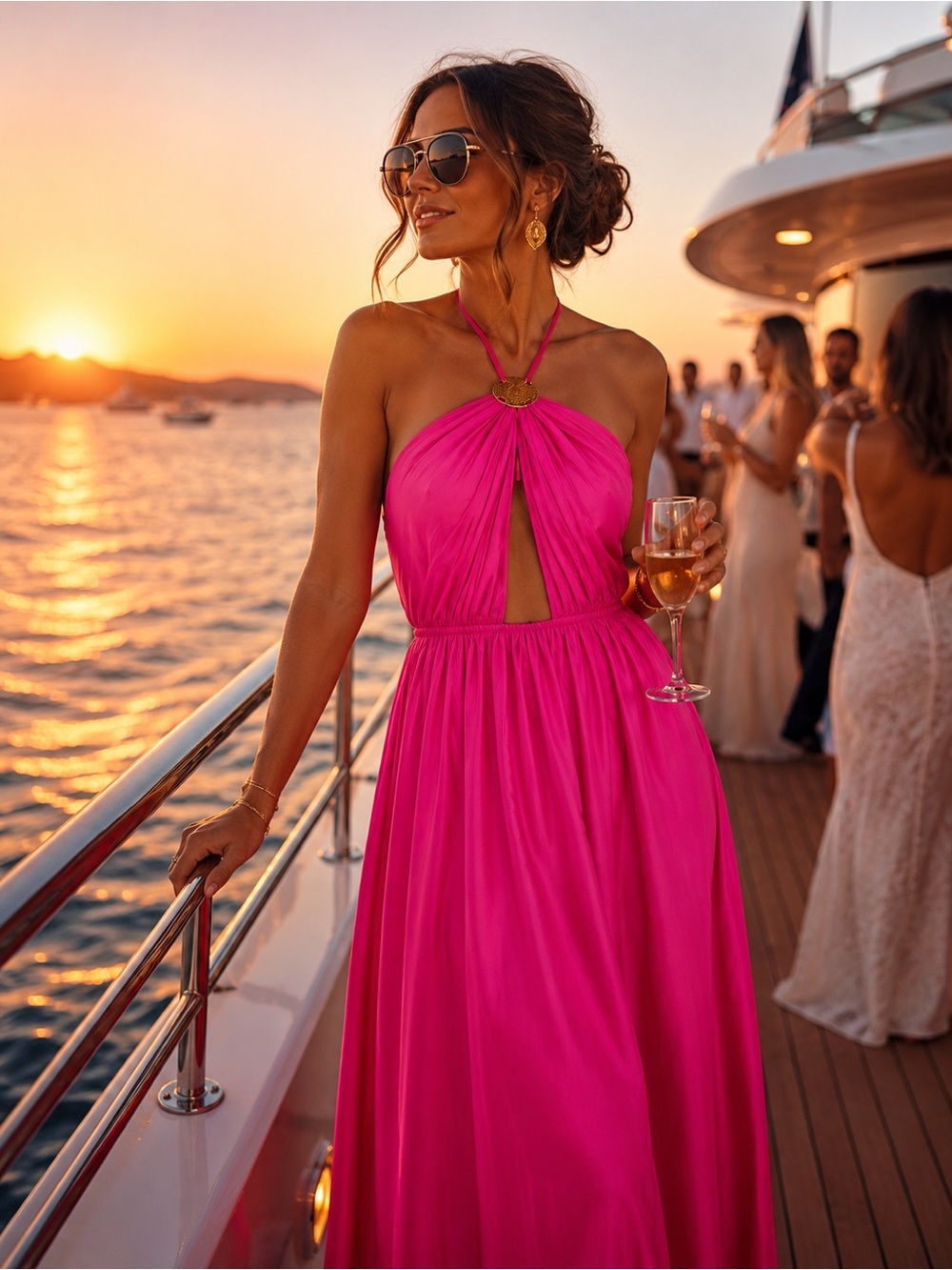 Staud Danielle Nylon Midi Dress sz: 0 Bougainvillea Pink Halter Cutout Resort
